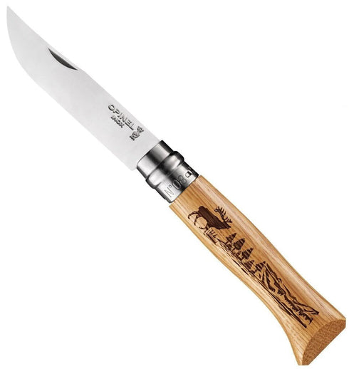 Opinel No.08 Oak Engraved Handle Folding Knife - Animalia 8號雕刻木柄摺刀